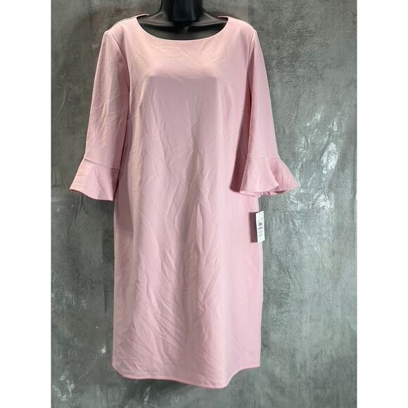 KASPER Women's Salmon Pink 3/4 Ruffle-Sleeve Sheath Knee-Length Dress SZ 10 - Picture 1 of 12